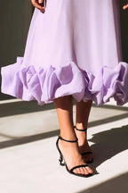 Whitney | Flared Fit Midi Dress With Ruffles And Spaghetti Straps