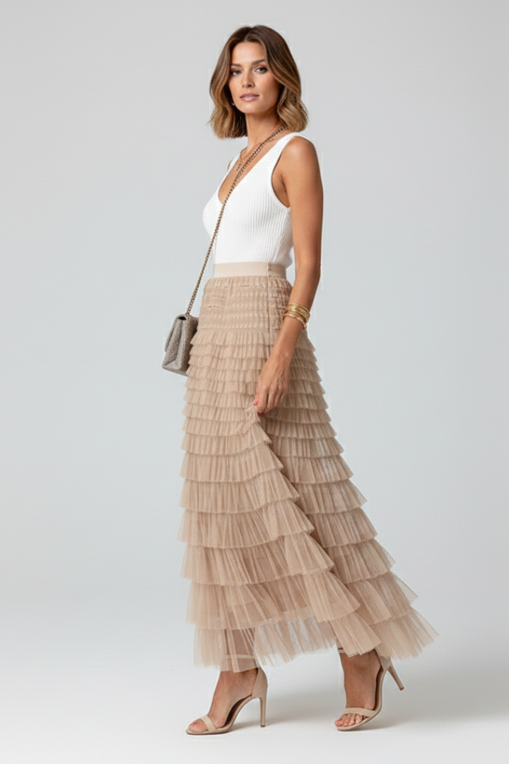 Willa | Layered Fit Tulle Midi Skirt