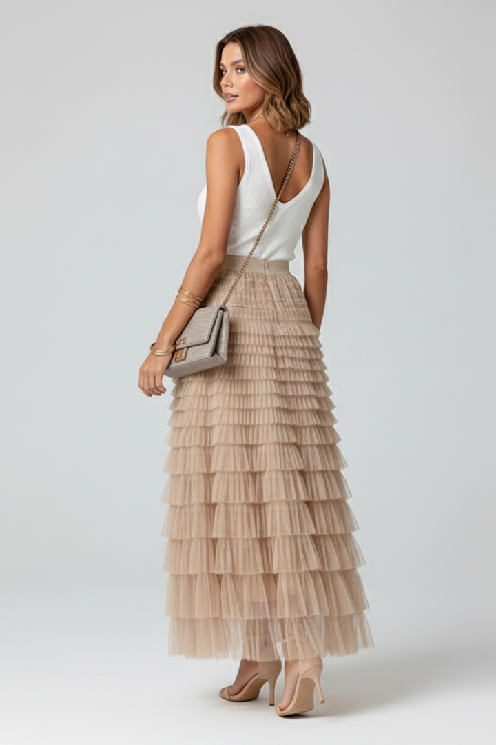 Willa | Layered Fit Tulle Midi Skirt