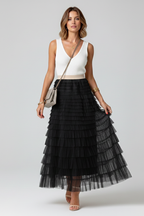 Willa | Layered Fit Tulle Midi Skirt
