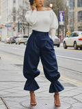 Willow | High Waist Pleated Ruffle Trim Pants