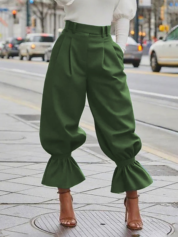 Willow | High Waist Pleated Ruffle Trim Pants