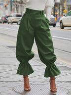 Willow | High Waist Pleated Ruffle Trim Pants