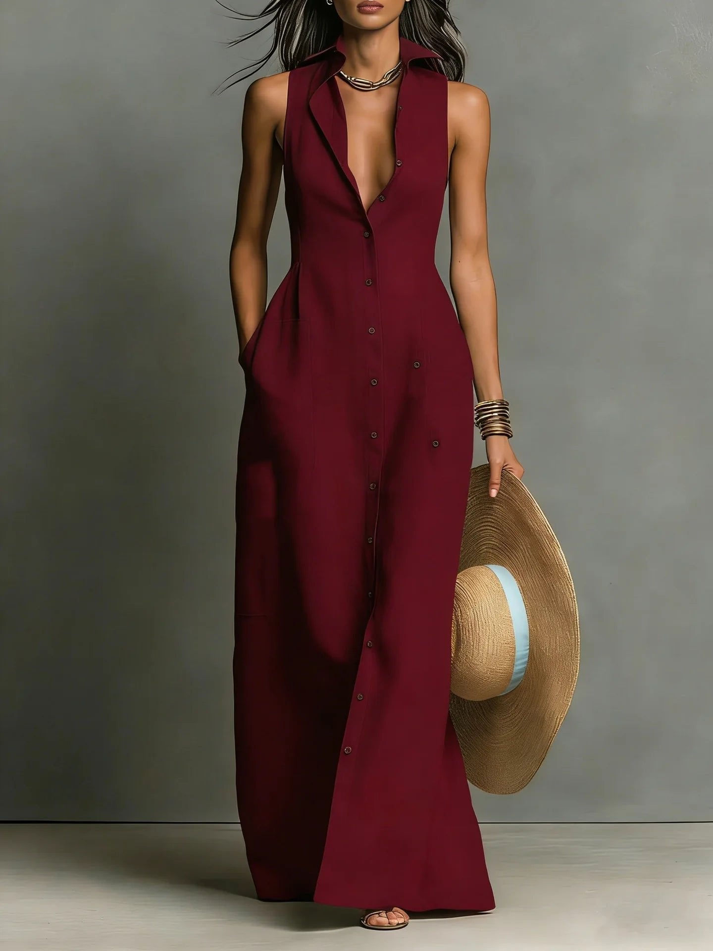 Winter | Tailored Sleeveless Maxi Shirt Dress