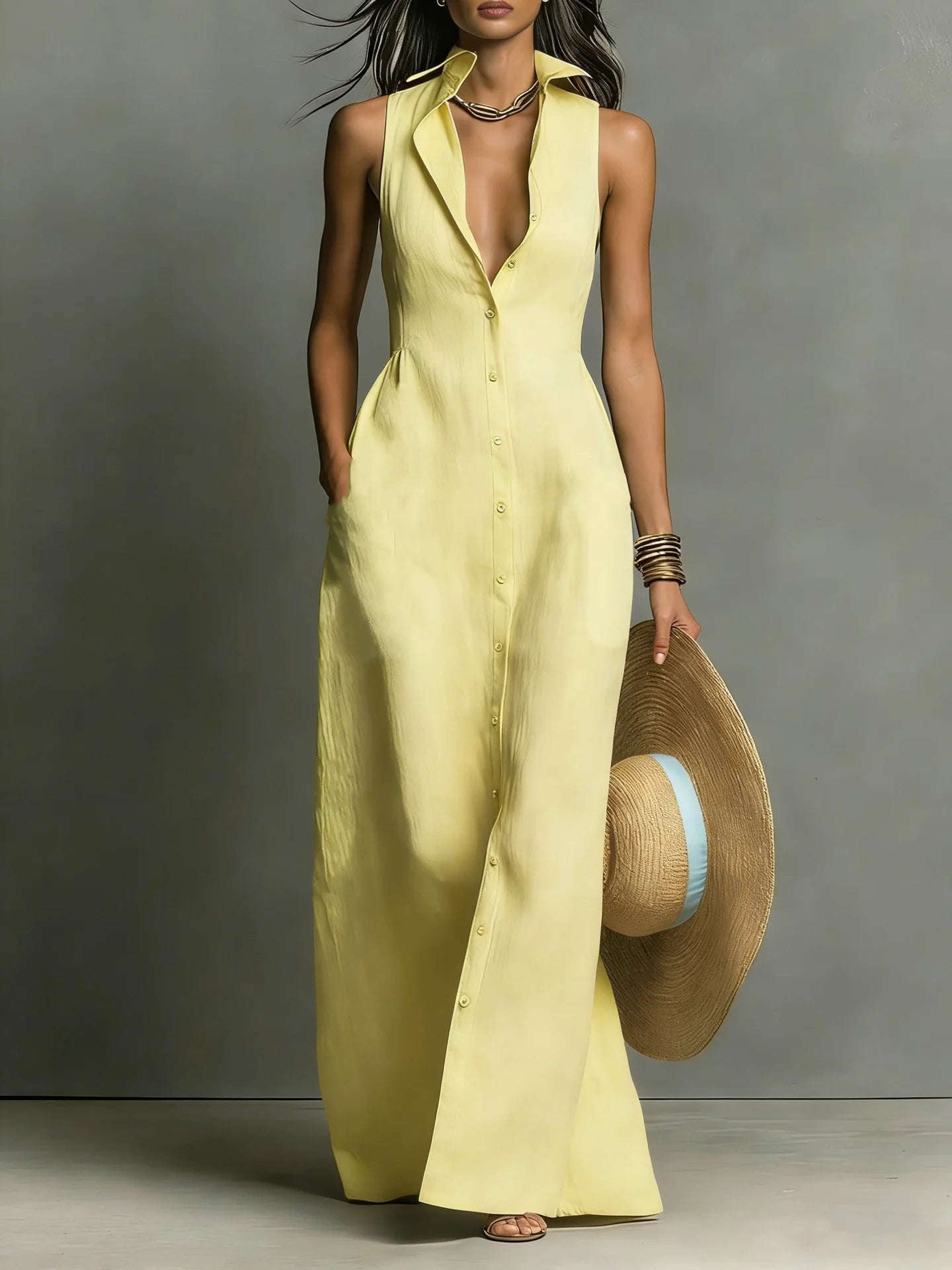 Winter | Tailored Sleeveless Maxi Shirt Dress