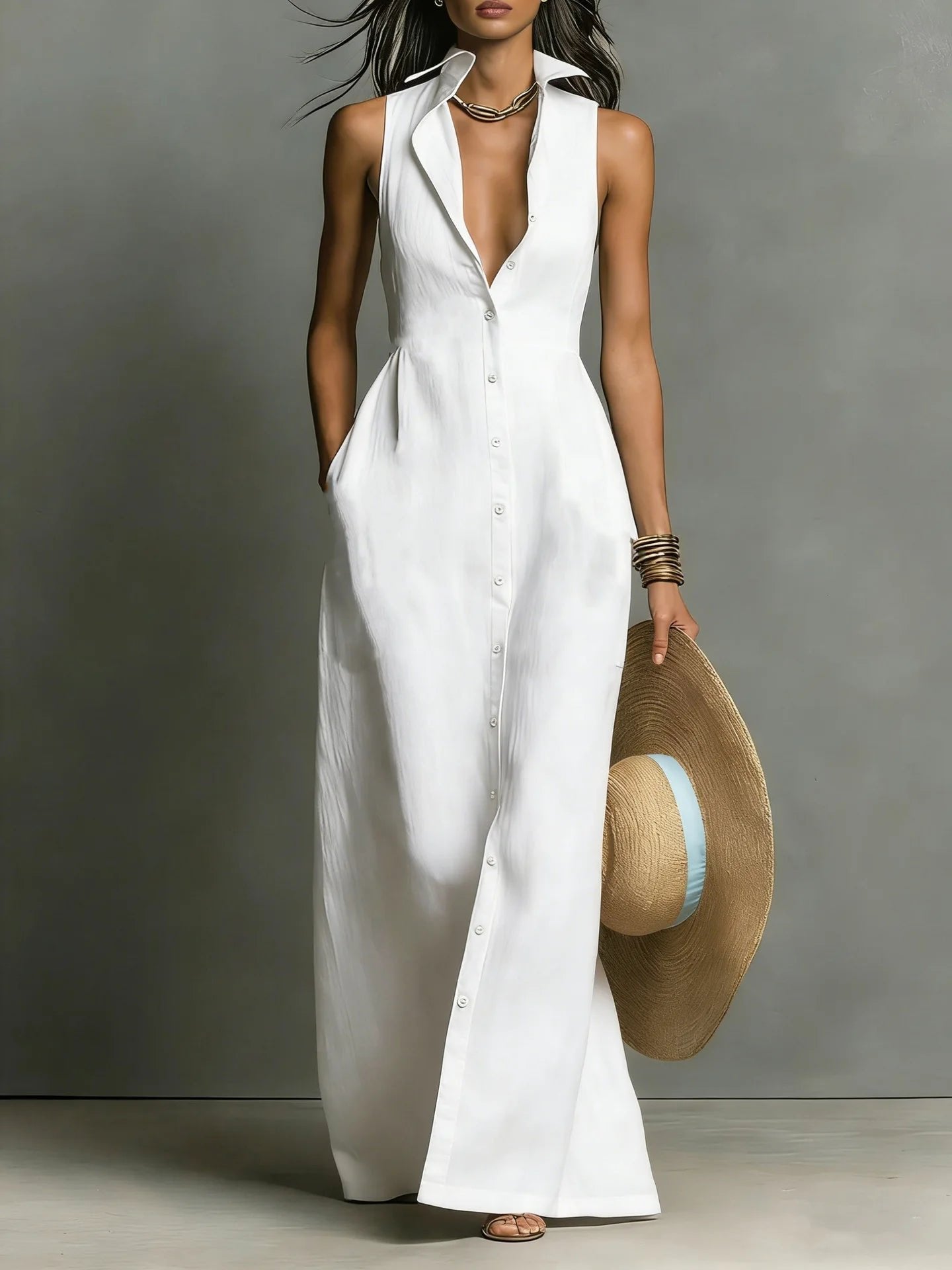 Winter | Tailored Sleeveless Maxi Shirt Dress