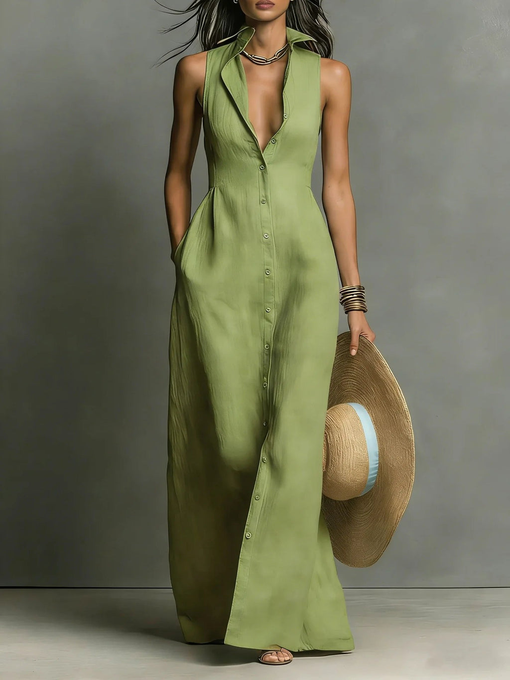 Winter | Tailored Sleeveless Maxi Shirt Dress