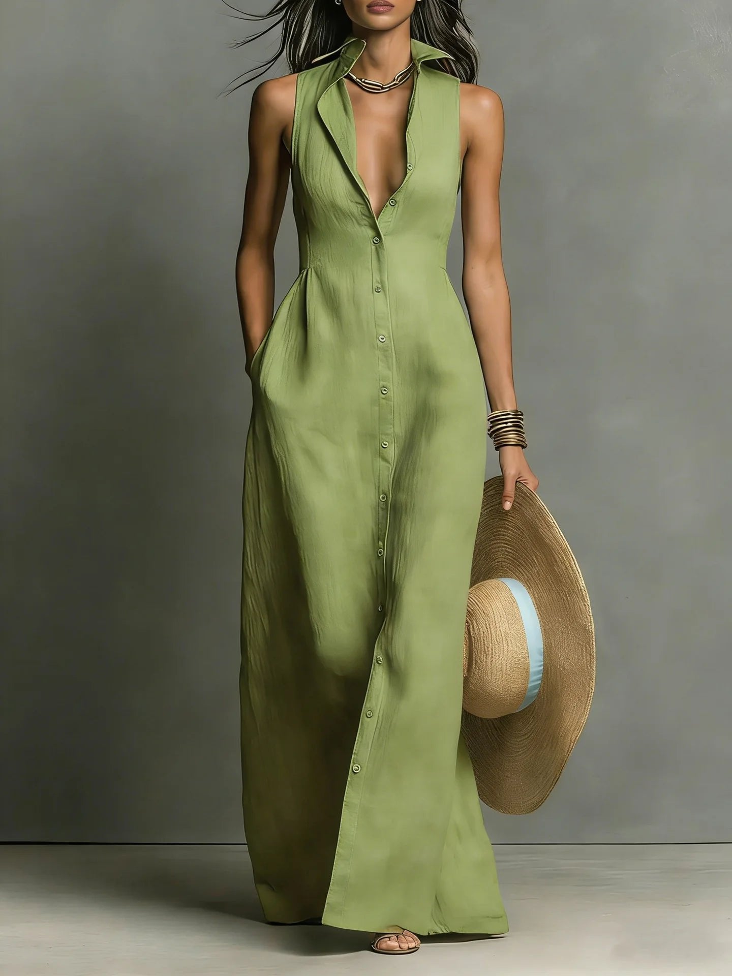Winter | Tailored Sleeveless Maxi Shirt Dress