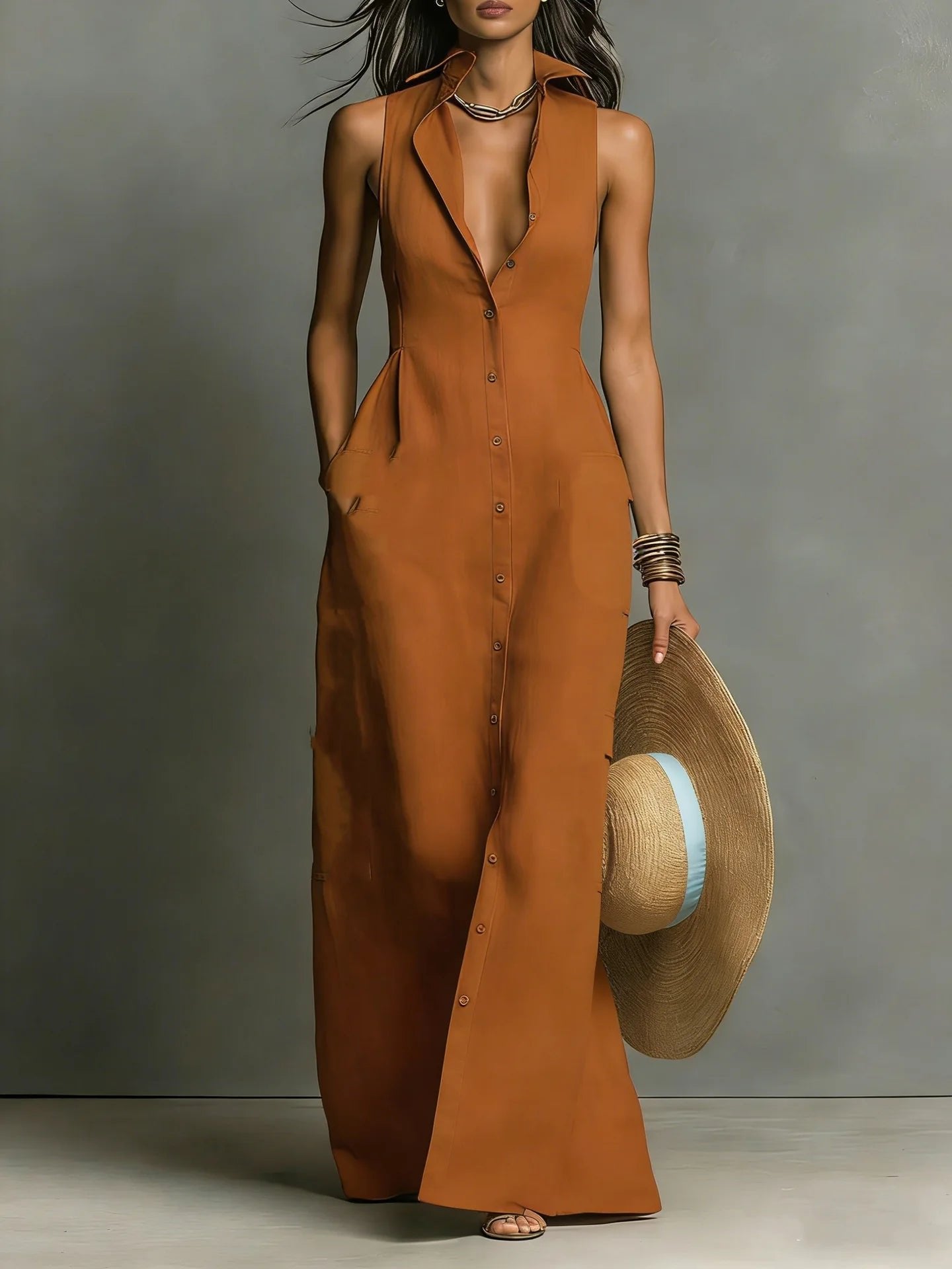 Winter | Tailored Sleeveless Maxi Shirt Dress