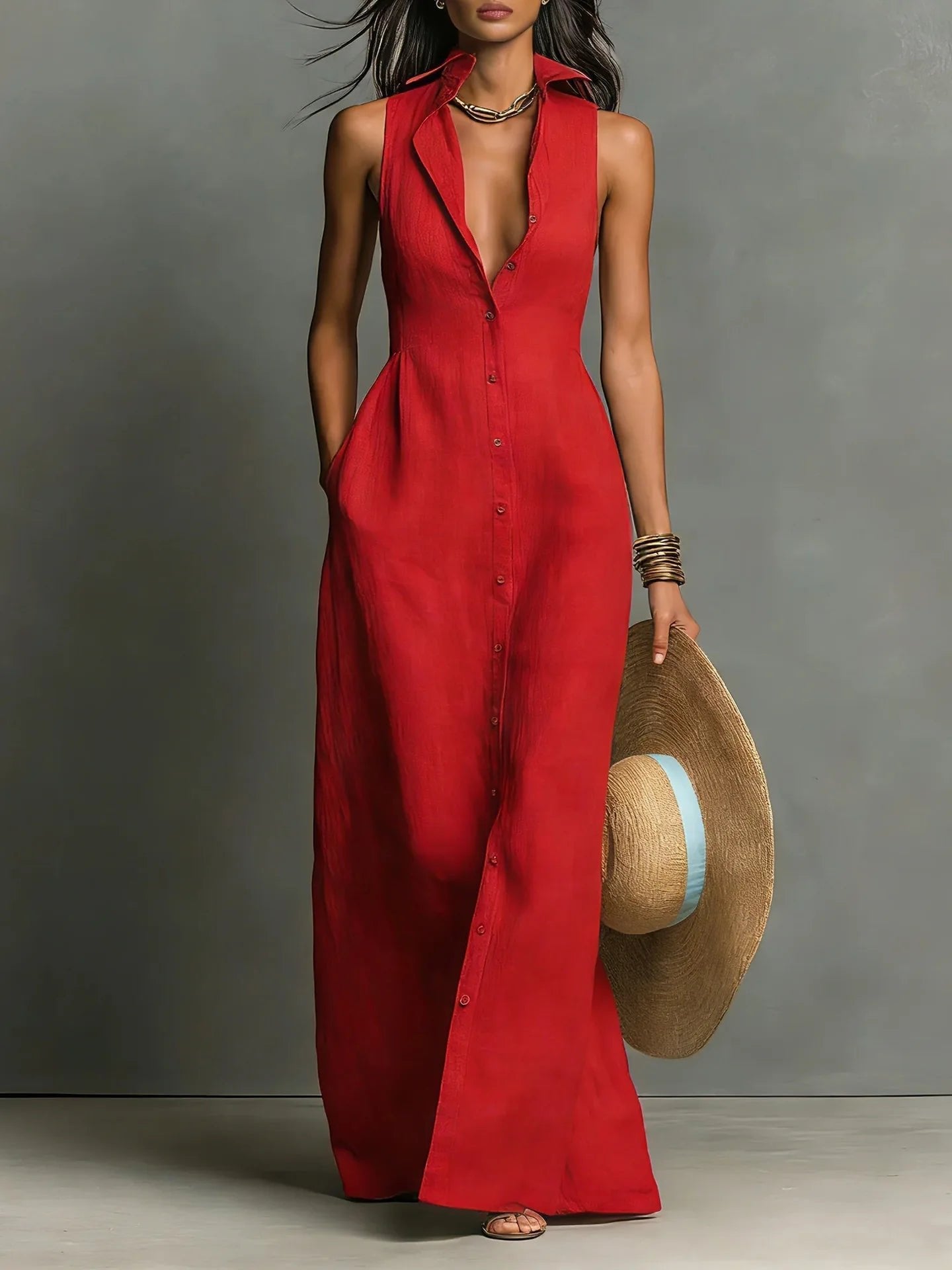 Winter | Tailored Sleeveless Maxi Shirt Dress