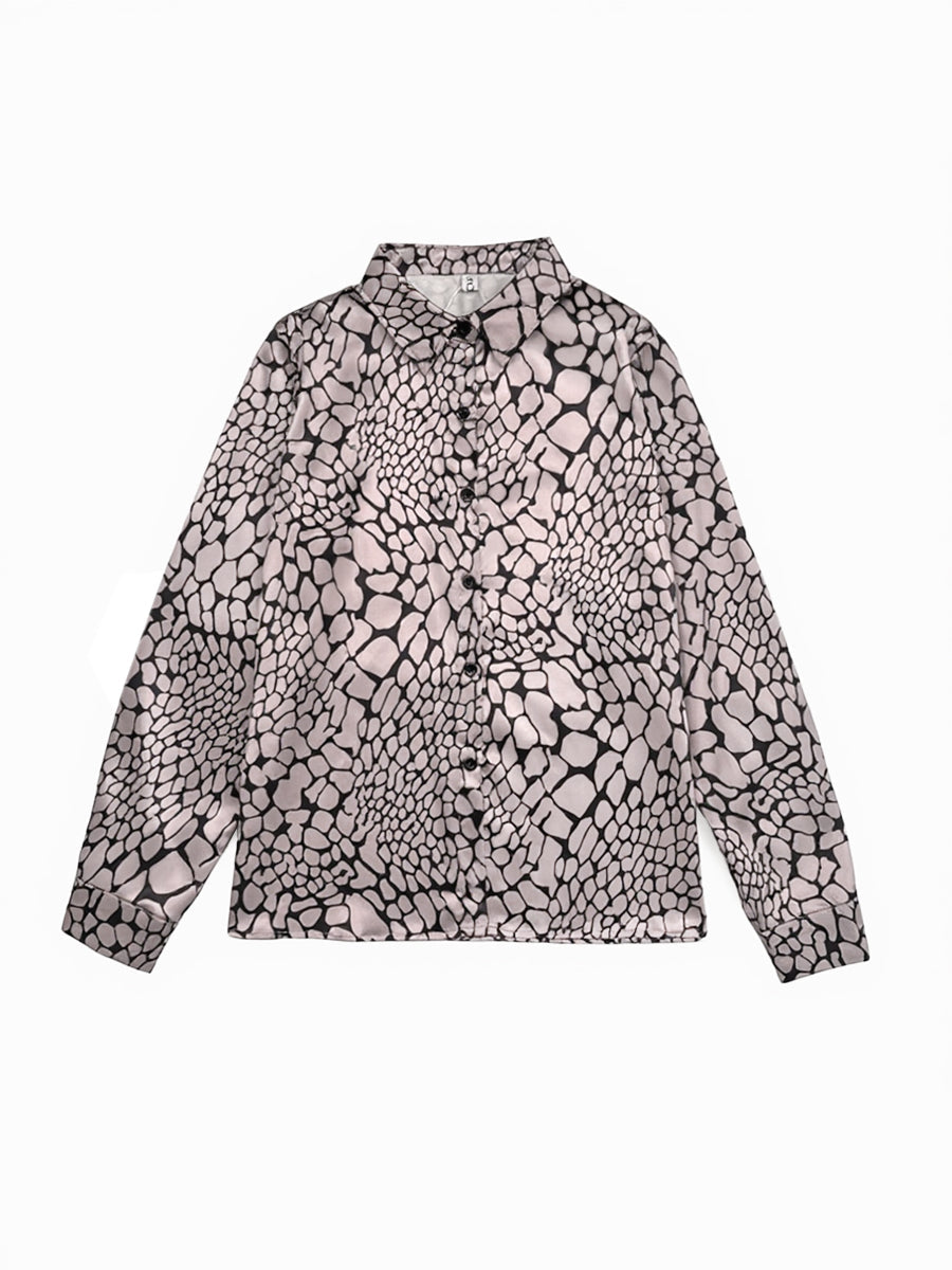 Ximena | Loose Fit Long Sleeve Snakeskin Print Lapel Blouse