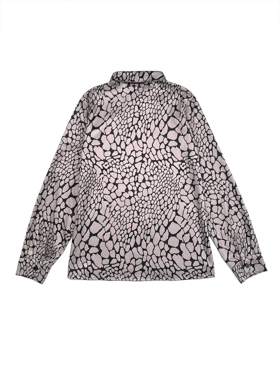 Ximena | Loose Fit Long Sleeve Snakeskin Print Lapel Blouse