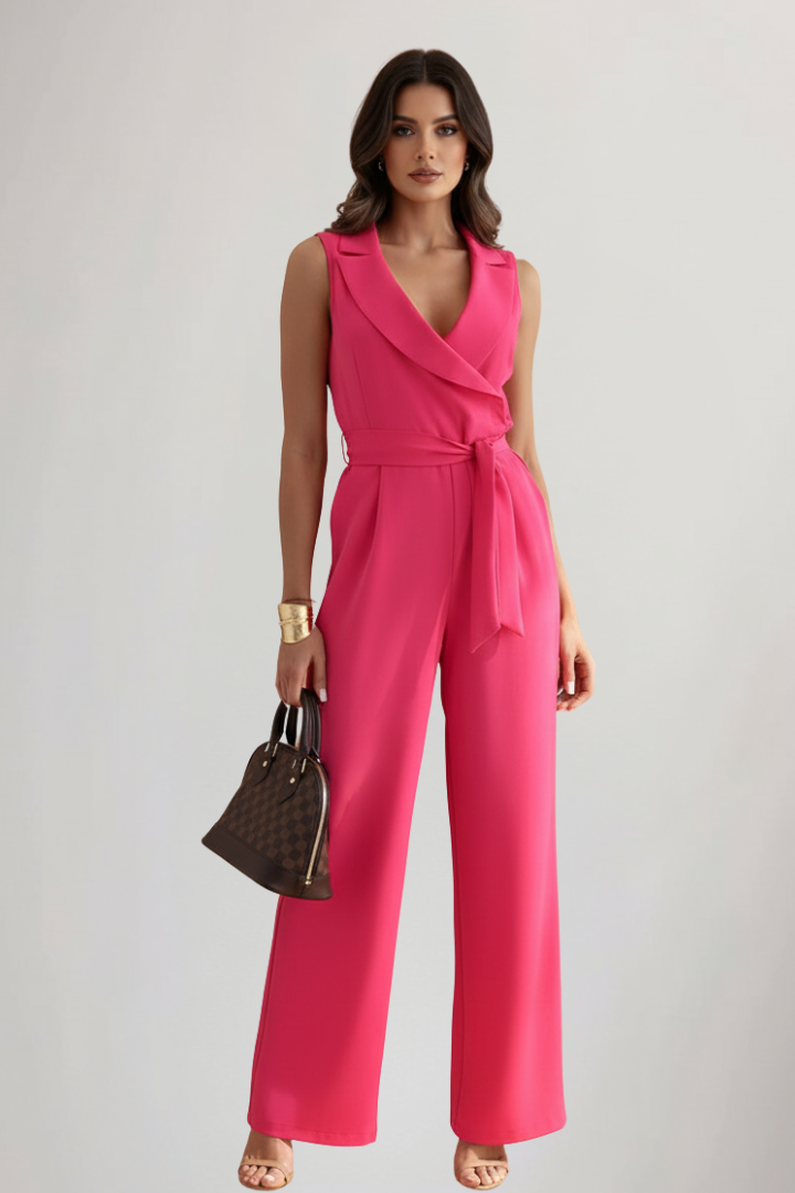 Yasmin | Sleeveless V-Neck Tie-Waist Jumpsuit