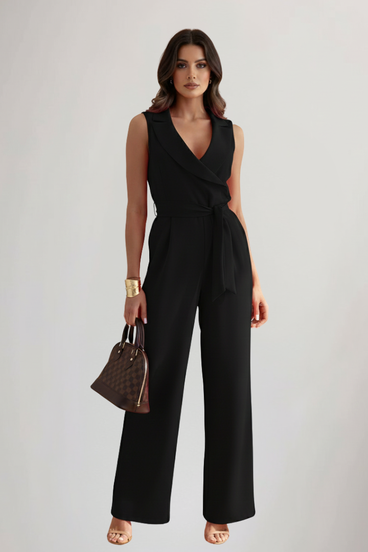 Yasmin | Sleeveless V-Neck Tie-Waist Jumpsuit