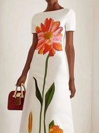 Zara | Boat Neck Short Sleeve Flower Print Maxi Dress