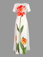 Zara | Boat Neck Short Sleeve Flower Print Maxi Dress