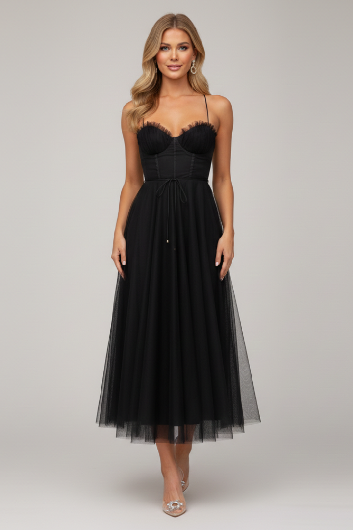 Zoey | Strapless Layered Tulle Maxi Dress