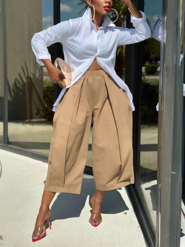 Zola | Loose Fit Wide Leg Pleated Pants with Pockets