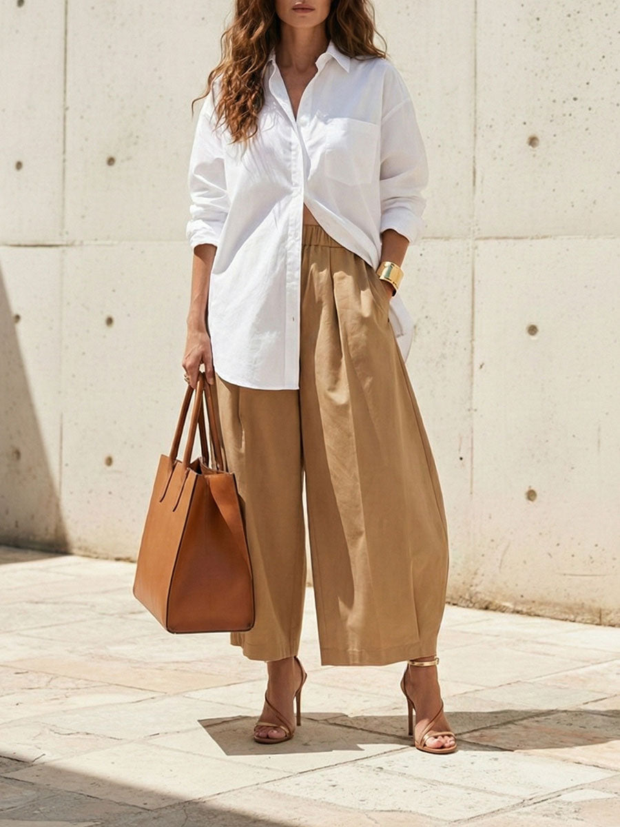 Zola | Loose Fit Wide Leg Pleated Pants with Pockets